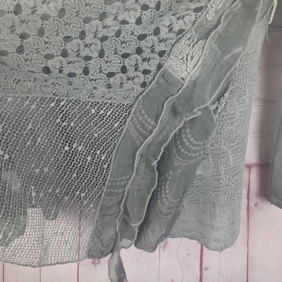 Simply Couture Lace Blouse Long Sleeve Cowl Neck Chiffon Layers Shirt - Picture 7 of 14